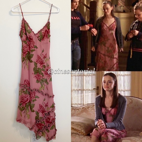 Dresses & Skirts - RARE Vintage Pink Floral Asymmetrical Dress ASO Gilmore Girls